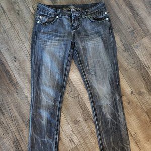ALMOST FAMOUS DISTRESSED ACID WASH SKINNY JEANS 7